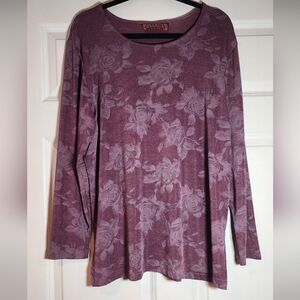 Marcy Allan Purple Floral Super Stretchy Long Sleeve Top